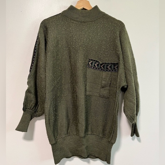 Orange Vintage Olive Green Knit Sweater - Size M - Picture 1 of 12
